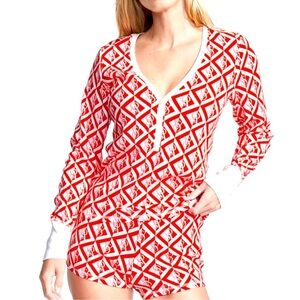 Victoria's Secret Red and White Geometric Thermal Short Pajama Set Women’s M EUC